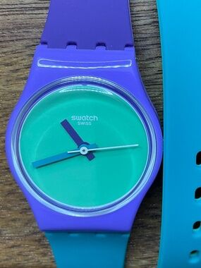 Swatch Watch Fun In Blue with double wrap strap
